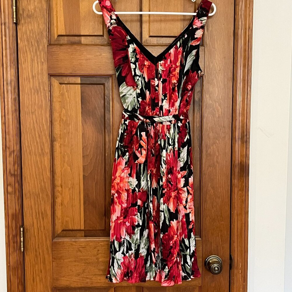 White House Black Market Red and Black Floral A-Line Dress